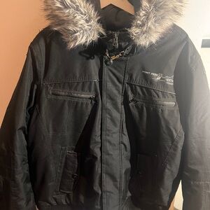 Point Zero Men's Dark Jacket with Faux Fur Trim